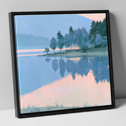 Pastel Dawn Lake Reflections lake district lake canvas wall art in black frame