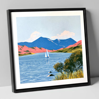 Vibrant Fells Over Coniston Water lake district lake canvas wall art in black frame