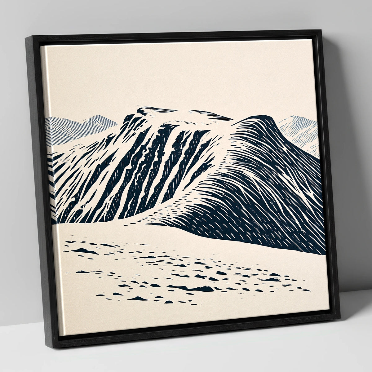 Helvellyn Ridge in Deep Navy lake district fell canvas wall art in black frame