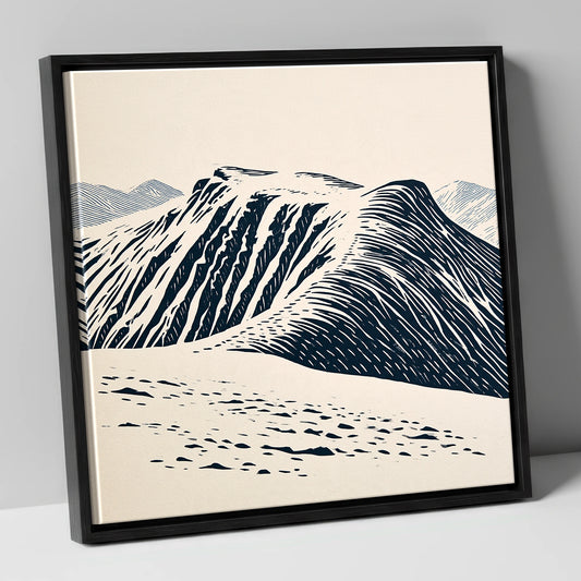 Helvellyn Ridge in Deep Navy lake district fell canvas wall art in black frame