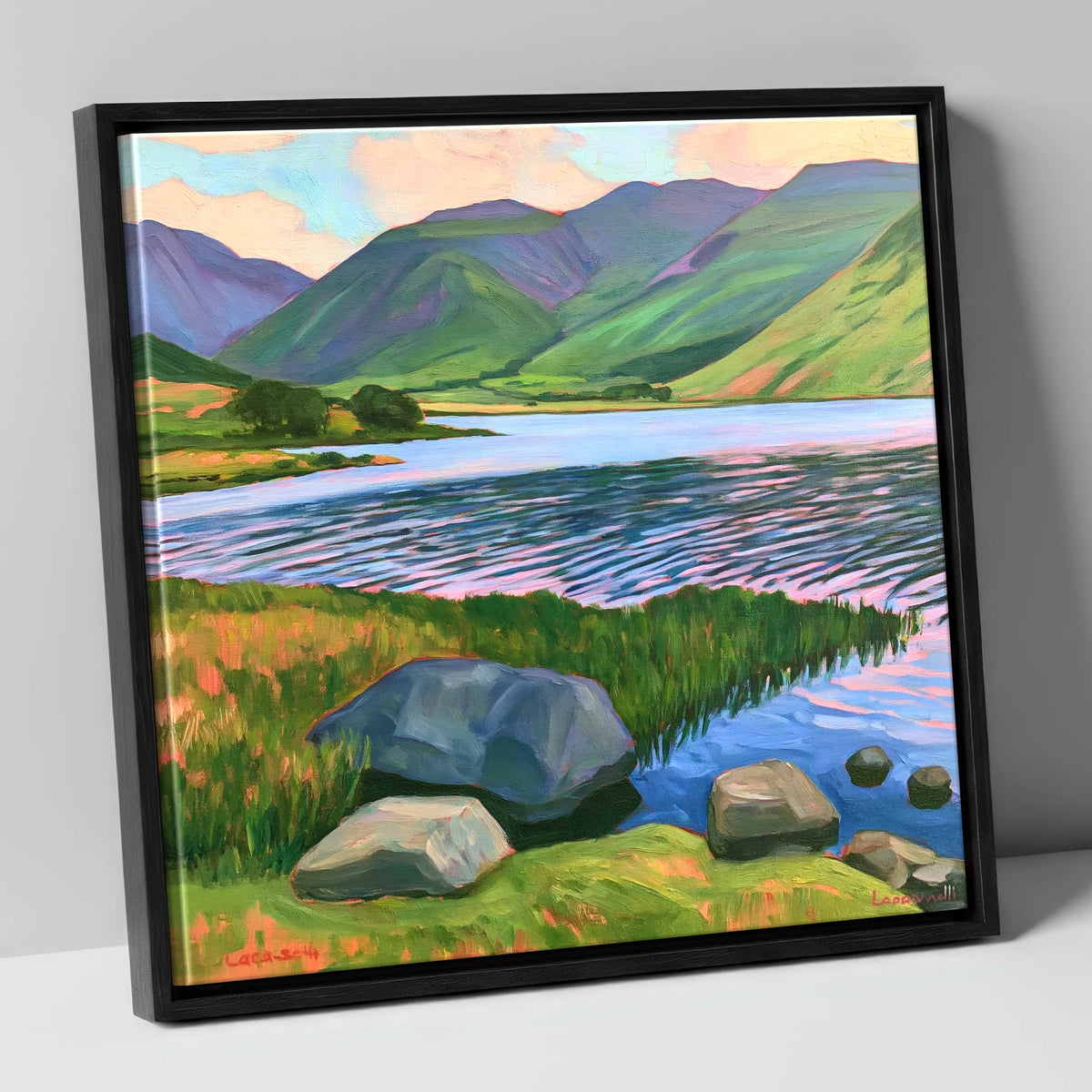 Sunset Ripples on the Lake lake district lake canvas wall art in black frame