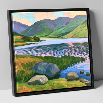 Sunset Ripples on the Lake lake district lake canvas wall art in black frame