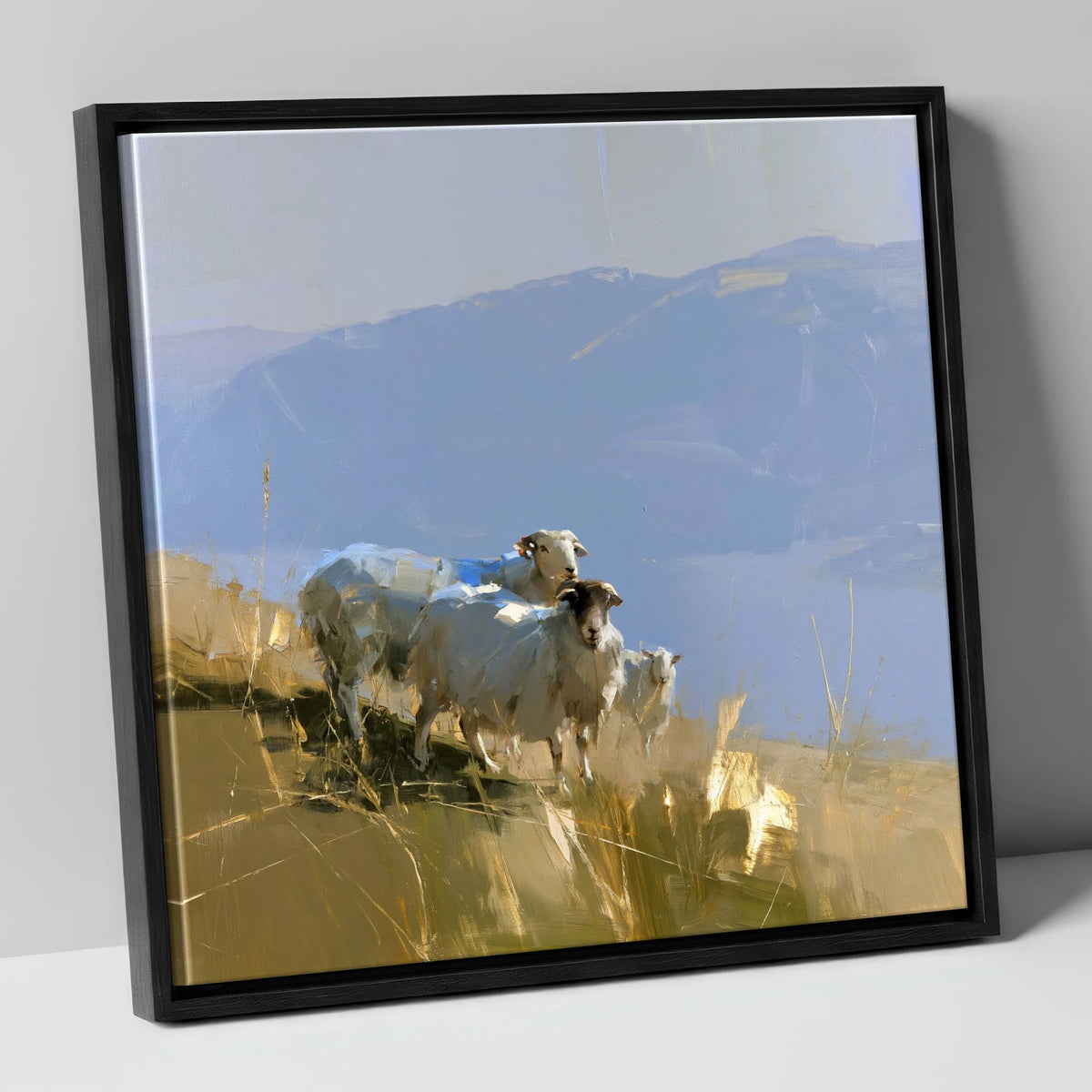 Herdwick Sheep on Golden Fells lake district wildlife canvas wall art in black frame