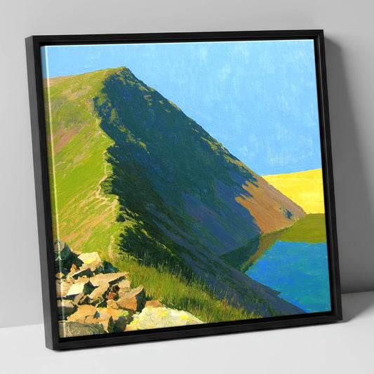 Sunlit Red Pike Ridge Ascent lake district fell canvas wall art in black frame