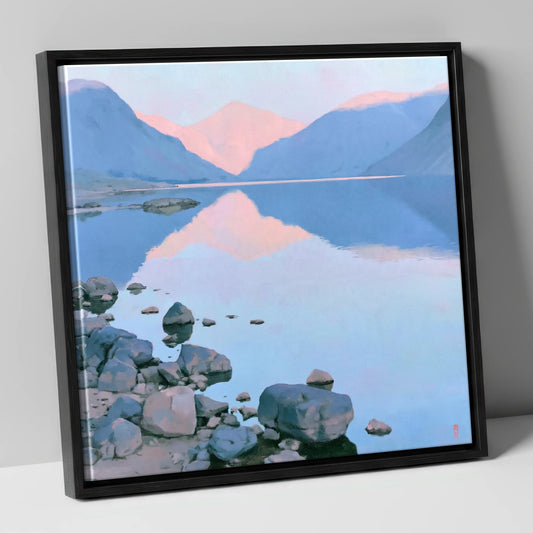 Pink Dawn at Wastwater lake district lake canvas wall art in black frame
