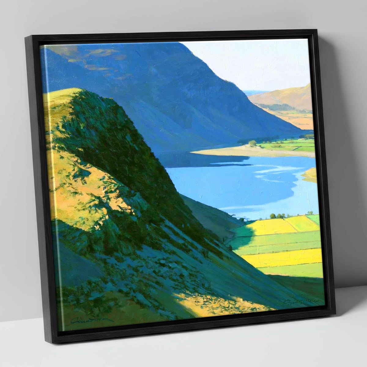 Sunlit Ridge of Rannerdale Knotts lake district fell canvas wall art in black frame