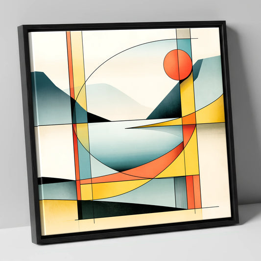 Geometric Fells and Mountain Lake lake district lake canvas wall art in black frame