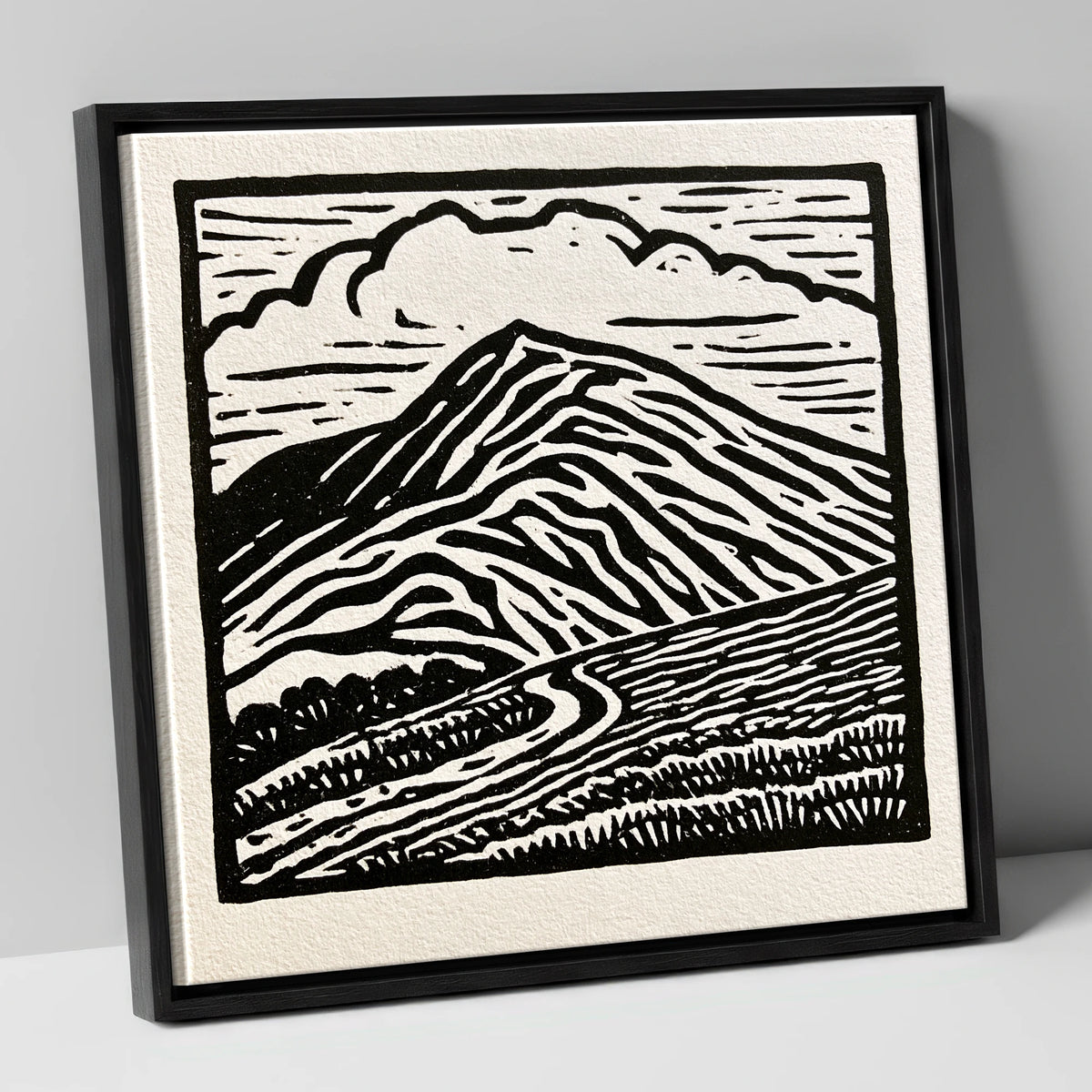 Black and White Blencathra Fell lake district fell canvas wall art in black frame