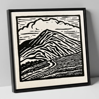 Black and White Blencathra Fell lake district fell canvas wall art in black frame