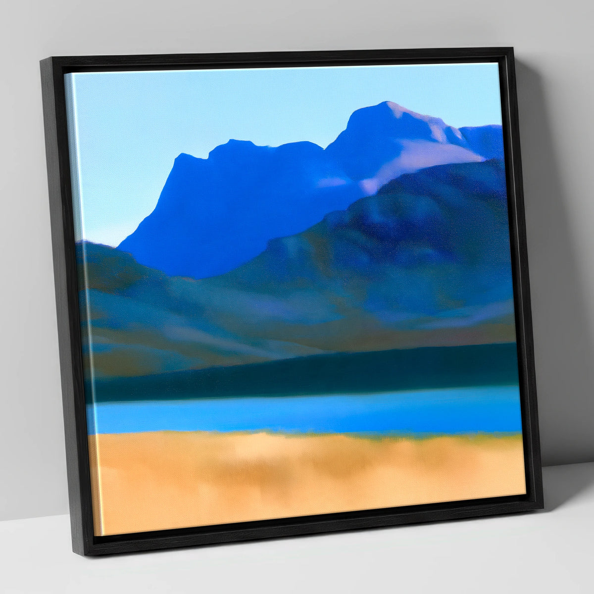 Bold Blue Langdale Pikes lake district fell canvas wall art in black frame