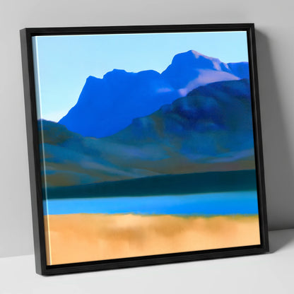 Bold Blue Langdale Pikes lake district fell canvas wall art in black frame