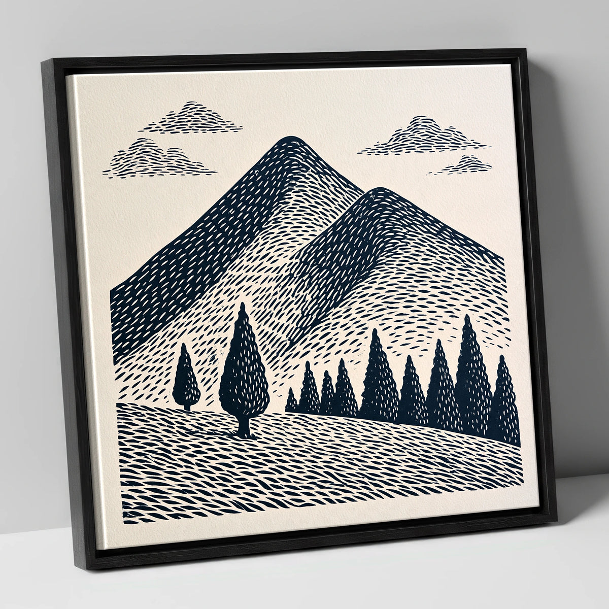 Midnight Blue Blencathra Peaks lake district fell canvas wall art in black frame