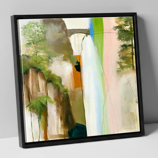 Aira Force Waterfall Abstract Palette lake district waterfall canvas wall art in black frame
