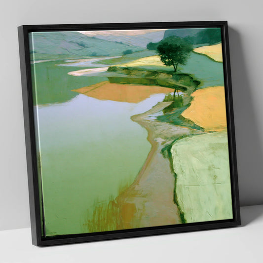 Winding Lake and Golden Fells lake district lake canvas wall art in black frame
