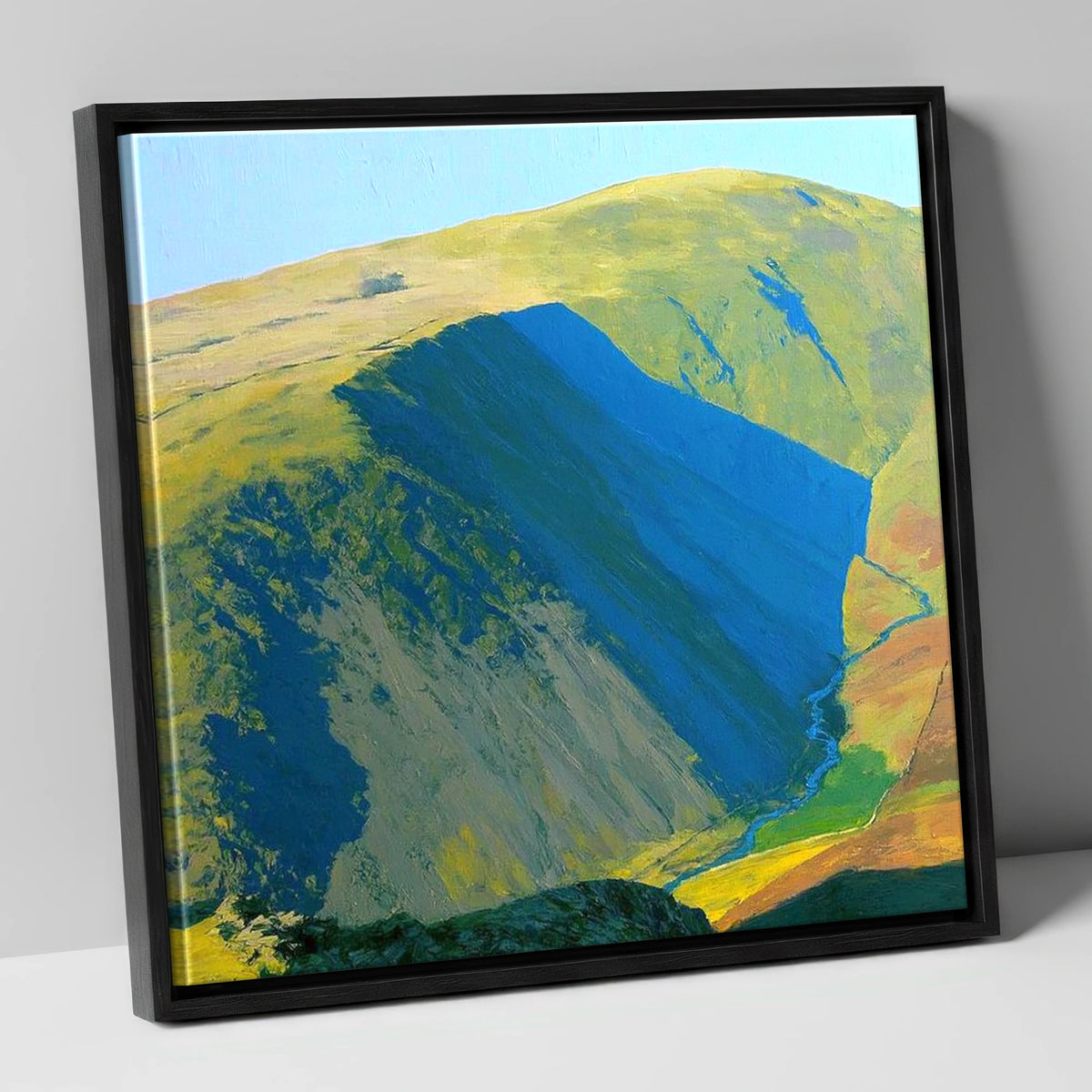 Branstree Fell and Valley Shadows lake district fell canvas wall art in black frame