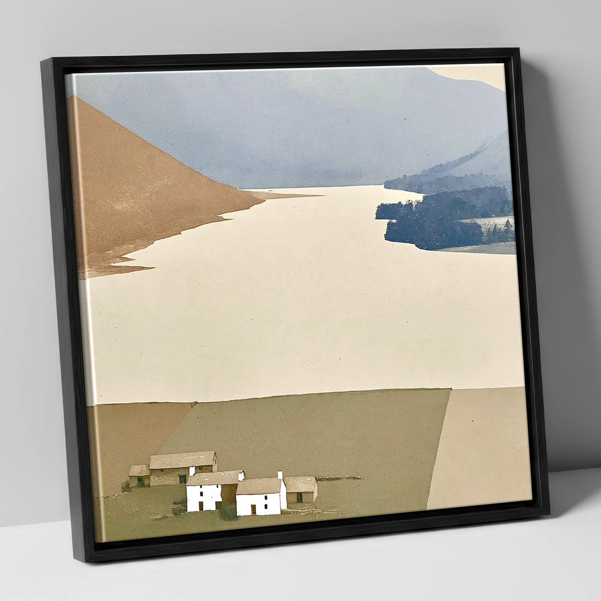White Farmsteads Above Loweswater lake district lake canvas wall art in black frame