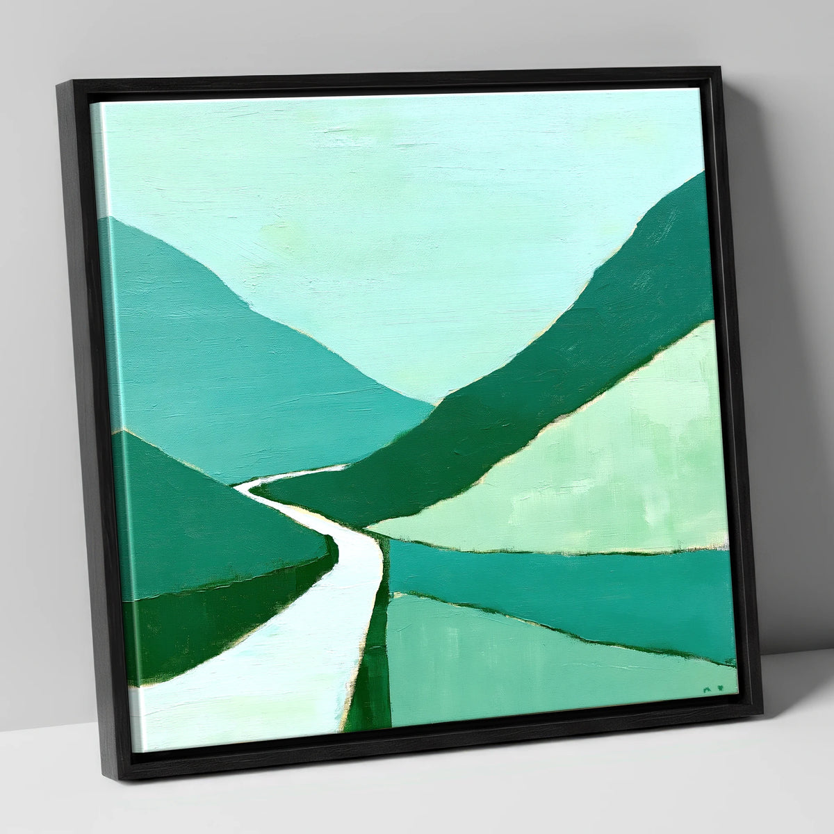 Vibrant Green Honister Pass lake district valley canvas wall art in black frame