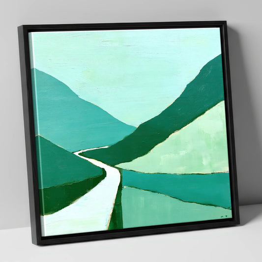 Vibrant Green Honister Pass lake district valley canvas wall art in black frame