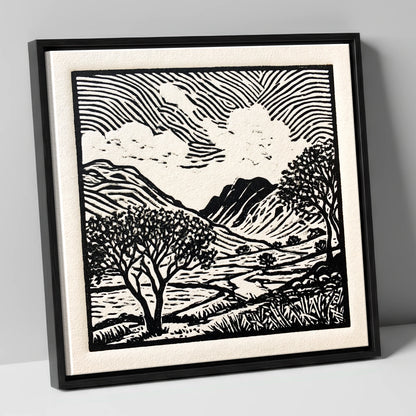Black and White Eskdale Valley lake district valley canvas wall art in black frame