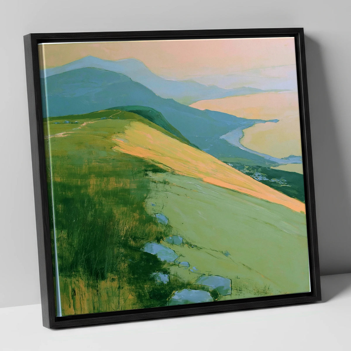 Fell Summit in Golden Light lake district fell canvas wall art in black frame