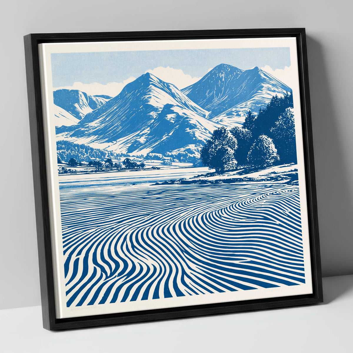 Ennerdale Water in Cobalt Blue lake district valley canvas wall art in black frame