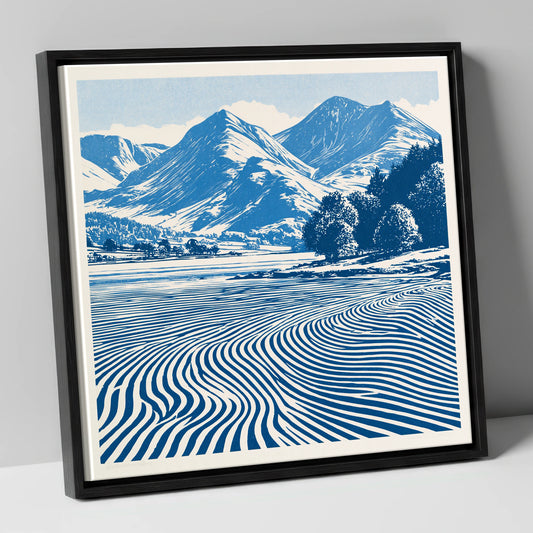 Ennerdale Water in Cobalt Blue lake district valley canvas wall art in black frame