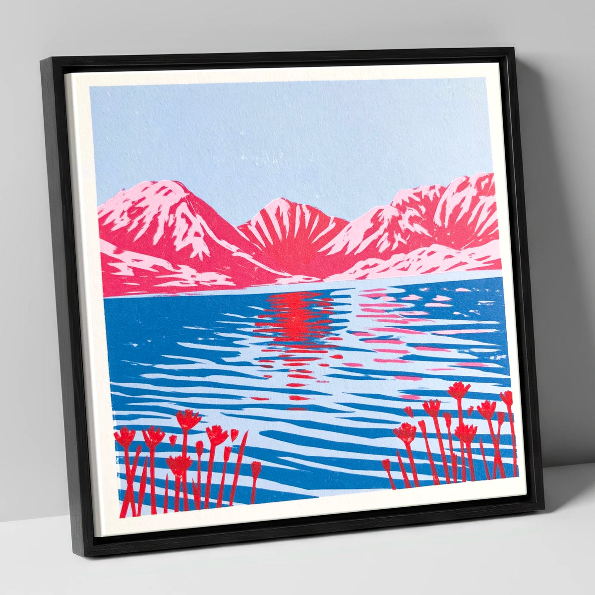 Vivid Fells Over Still Water lake district lake canvas wall art in black frame