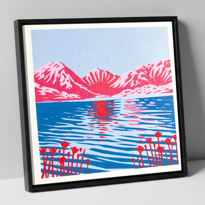 Vivid Fells Over Still Water lake district lake canvas wall art in black frame