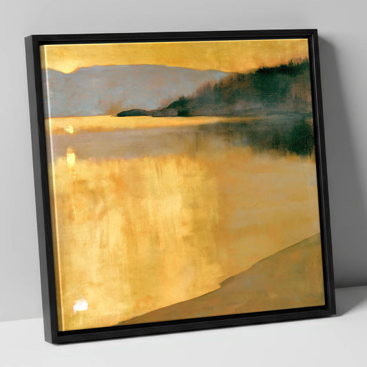 Golden Sunrise on the Lake lake district lake canvas wall art in black frame