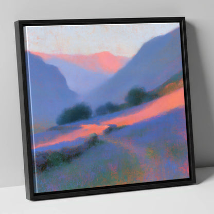 Pink Light Over Valley Drystone Wall lake district valley canvas wall art in black frame