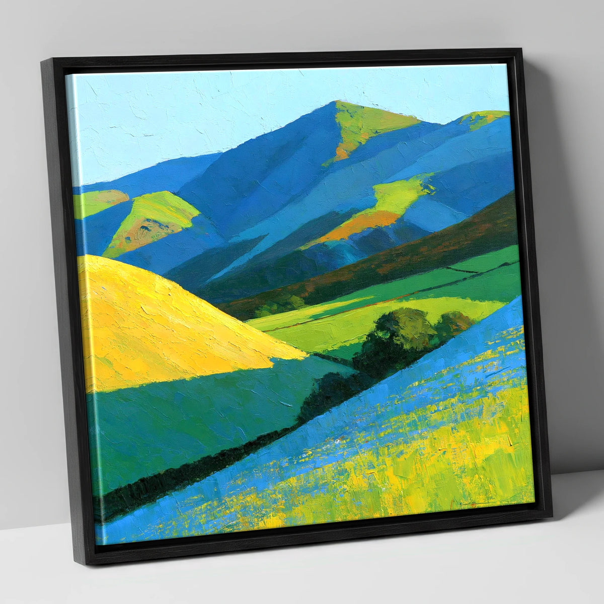 Vibrant Sunlight on Lakeland Fells lake district sky canvas wall art in black frame