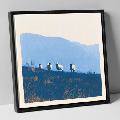 Herdwick Flock on Indigo Fellside lake district wildlife canvas wall art in black frame