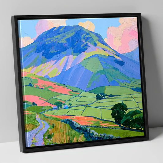 Great Gable Above Vibrant Pastures lake district fell canvas wall art in black frame