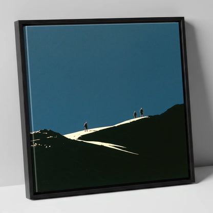 Hikers on a Sunlit Ridge lake district fell canvas wall art in black frame