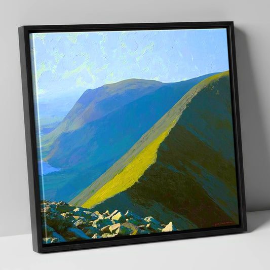 Sunlight on Whiteside Ridge lake district fell canvas wall art in black frame