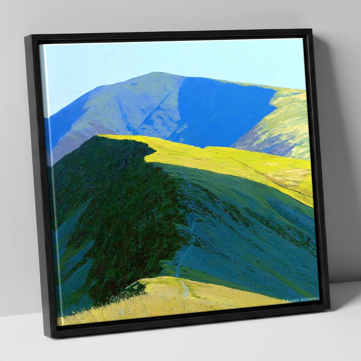 Great Rigg Sunlit Ridge Path lake district fell canvas wall art in black frame