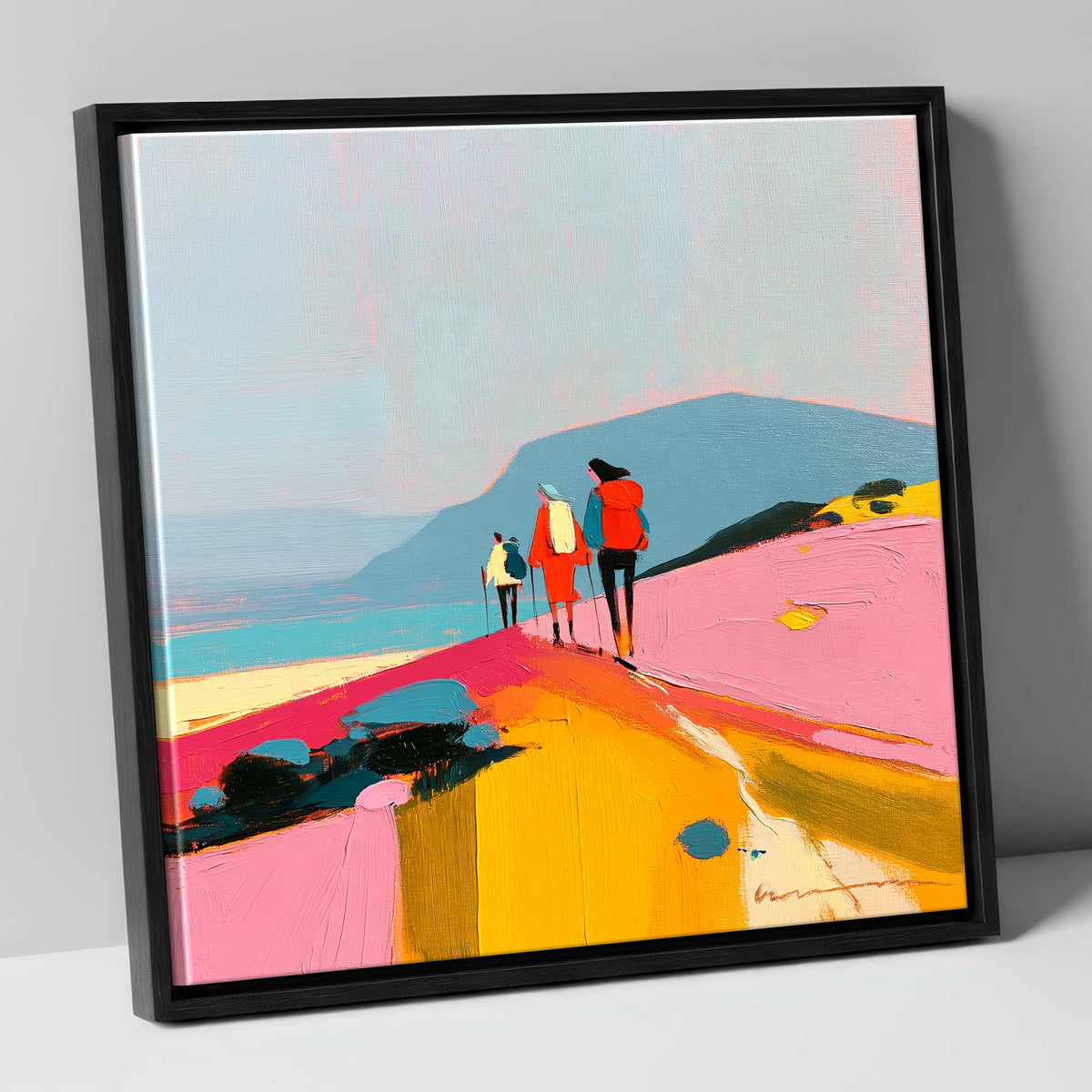 Bright Fell Ridge Walkers lake district fell canvas wall art in black frame