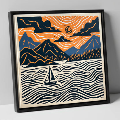 Derwentwater Sailboat Beneath Swirling Skies lake district lake canvas wall art in black frame