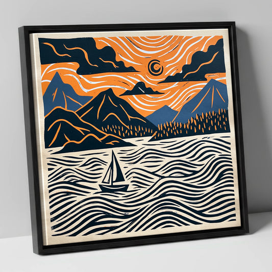 Derwentwater Sailboat Beneath Swirling Skies lake district lake canvas wall art in black frame