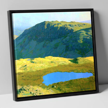 Vibrant Tarn Below Rosthwaite Fell lake district fell canvas wall art in black frame