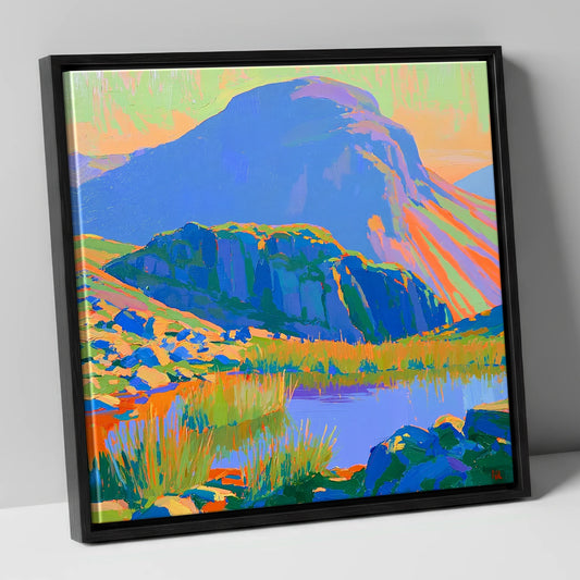 Vibrant Light on Haystacks Tarn lake district fell canvas wall art in black frame