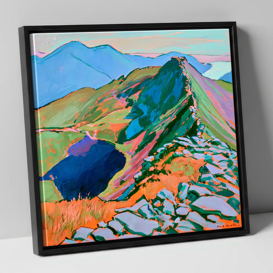 Vibrant Striding Edge on Helvellyn lake district fell canvas wall art in black frame