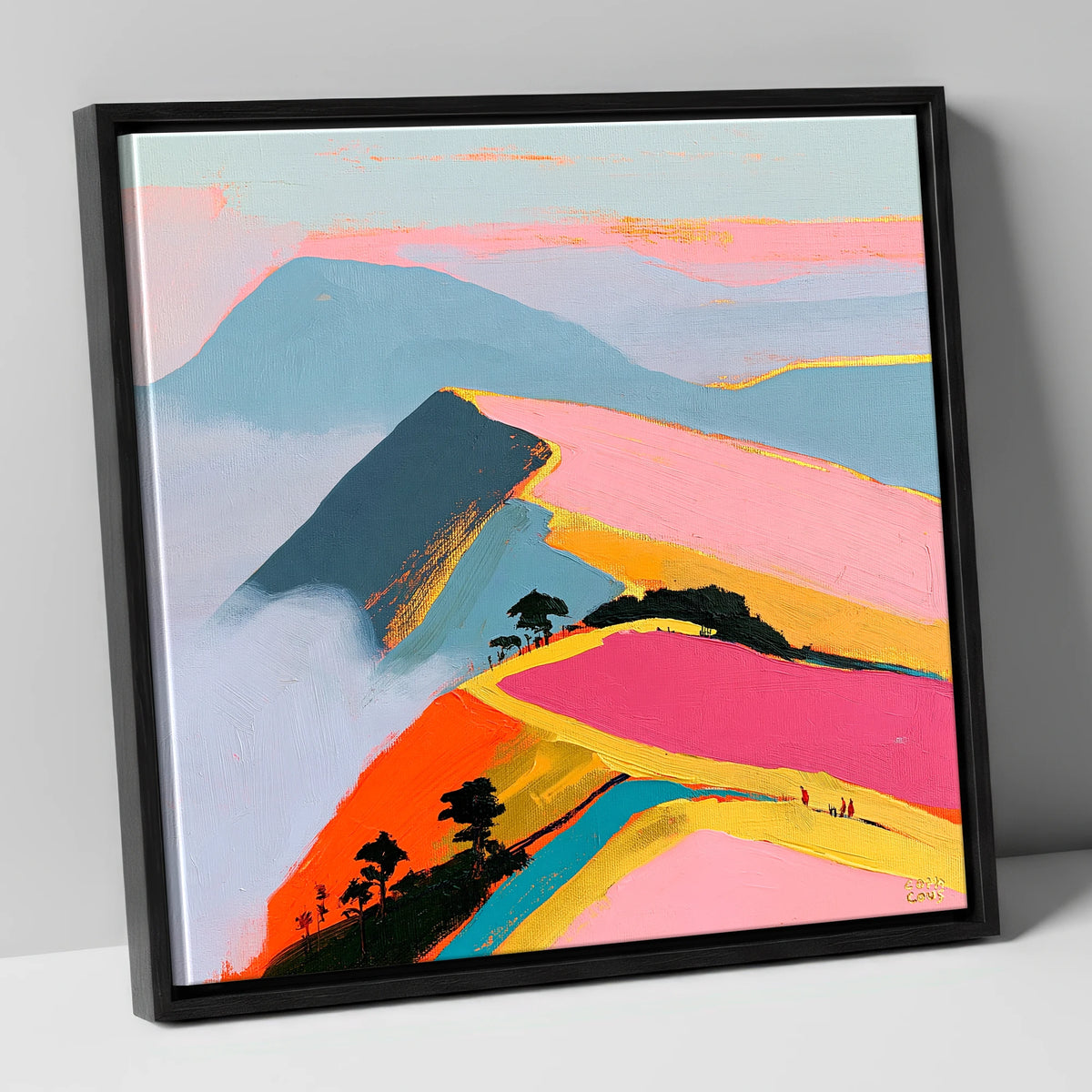 Vivid Misty Fell Ridge lake district fell canvas wall art in black frame