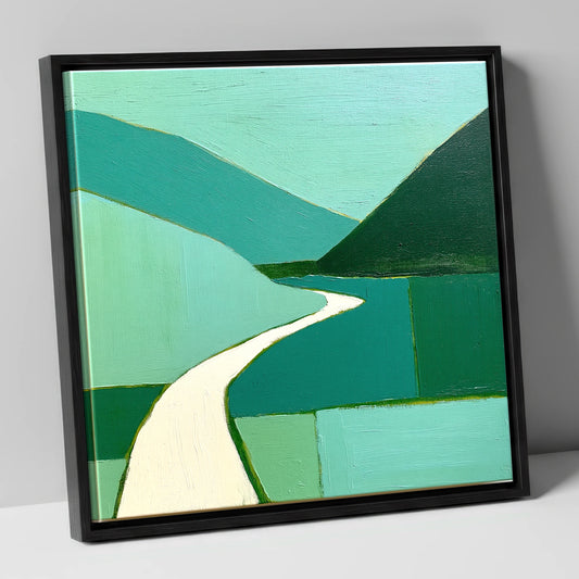 Contemporary Green Mountain Pass lake district valley canvas wall art in black frame