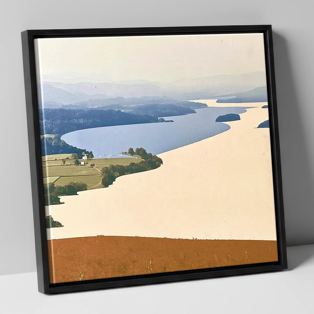 Slate Blue Windermere from Above lake district lake canvas wall art in black frame