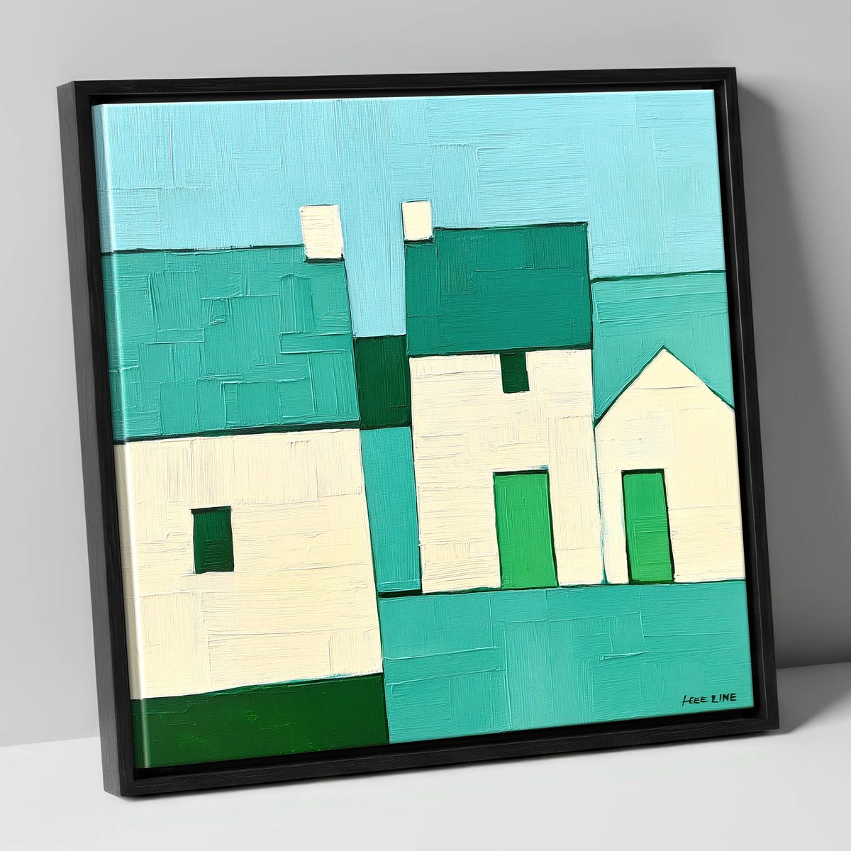 Modern Slate Roofed Cottages lake district village canvas wall art in black frame