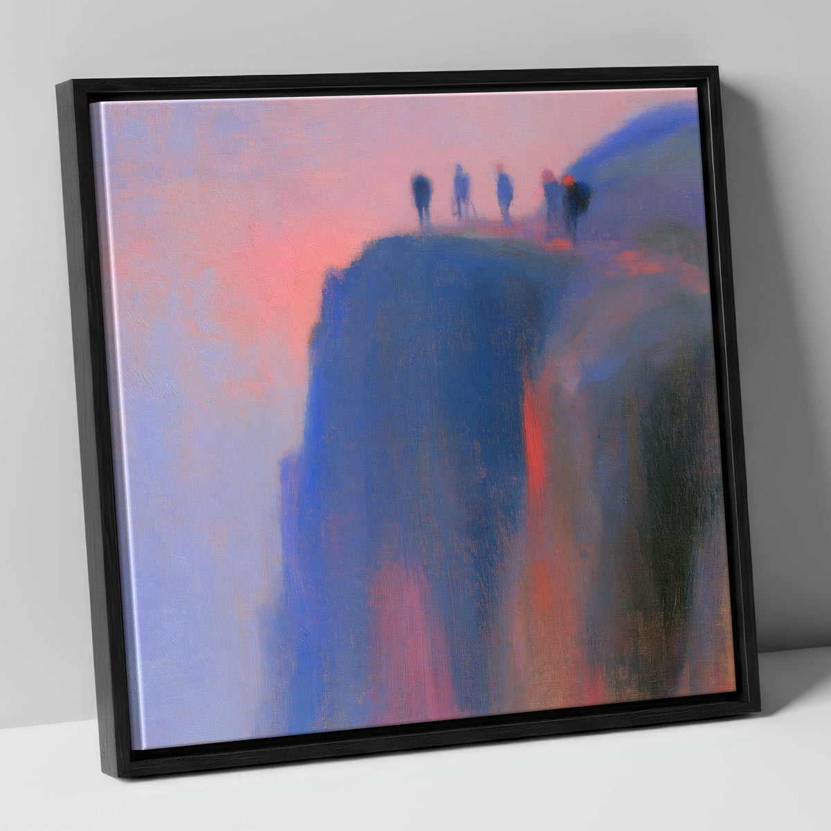 Climbers on a Twilight Crag lake district walking canvas wall art in black frame