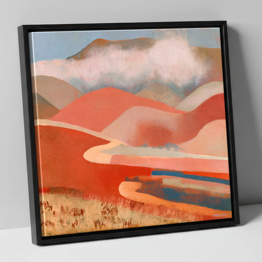 Terracotta Fells Under Cloud lake district fell canvas wall art in black frame