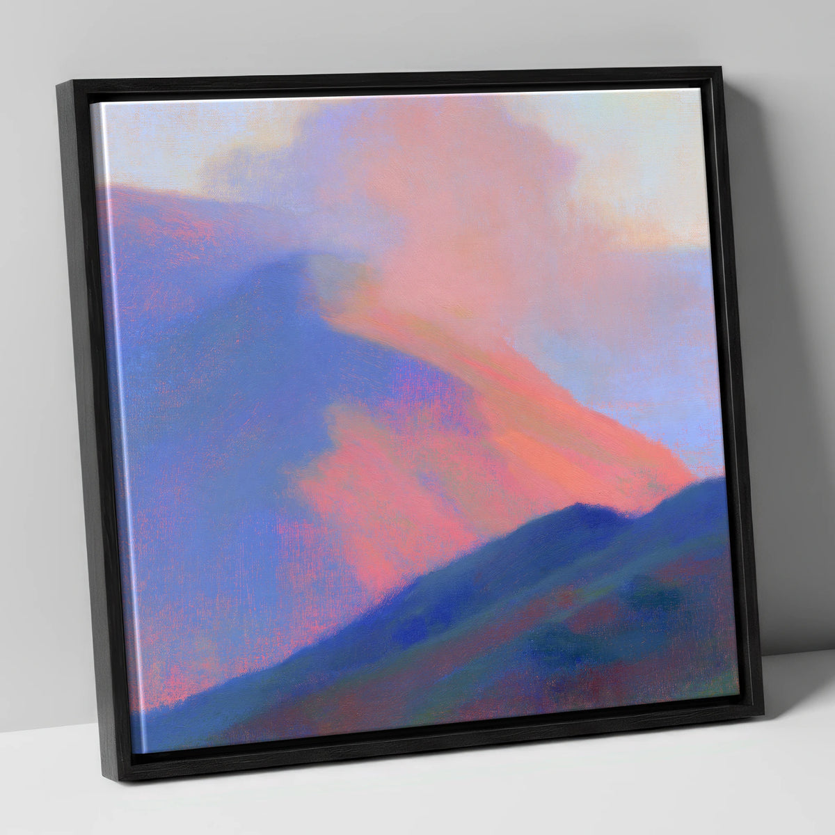 Pink Light on Rolling Fells lake district fell canvas wall art in black frame