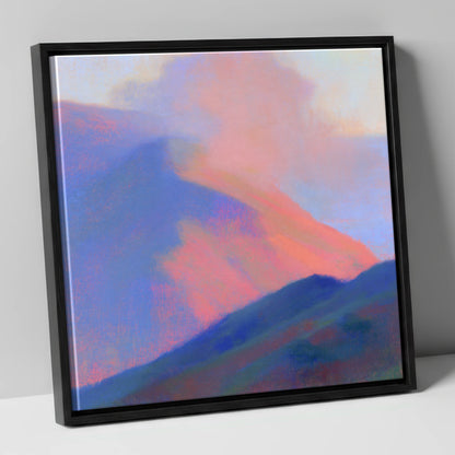 Pink Light on Rolling Fells lake district fell canvas wall art in black frame